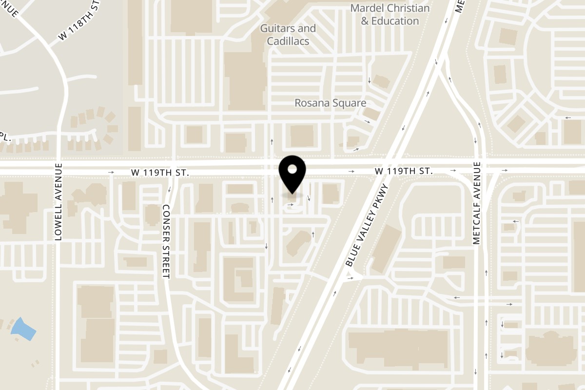 Map showing the location of Unforked Overland Park on 7337 W 119th St in Overland Park