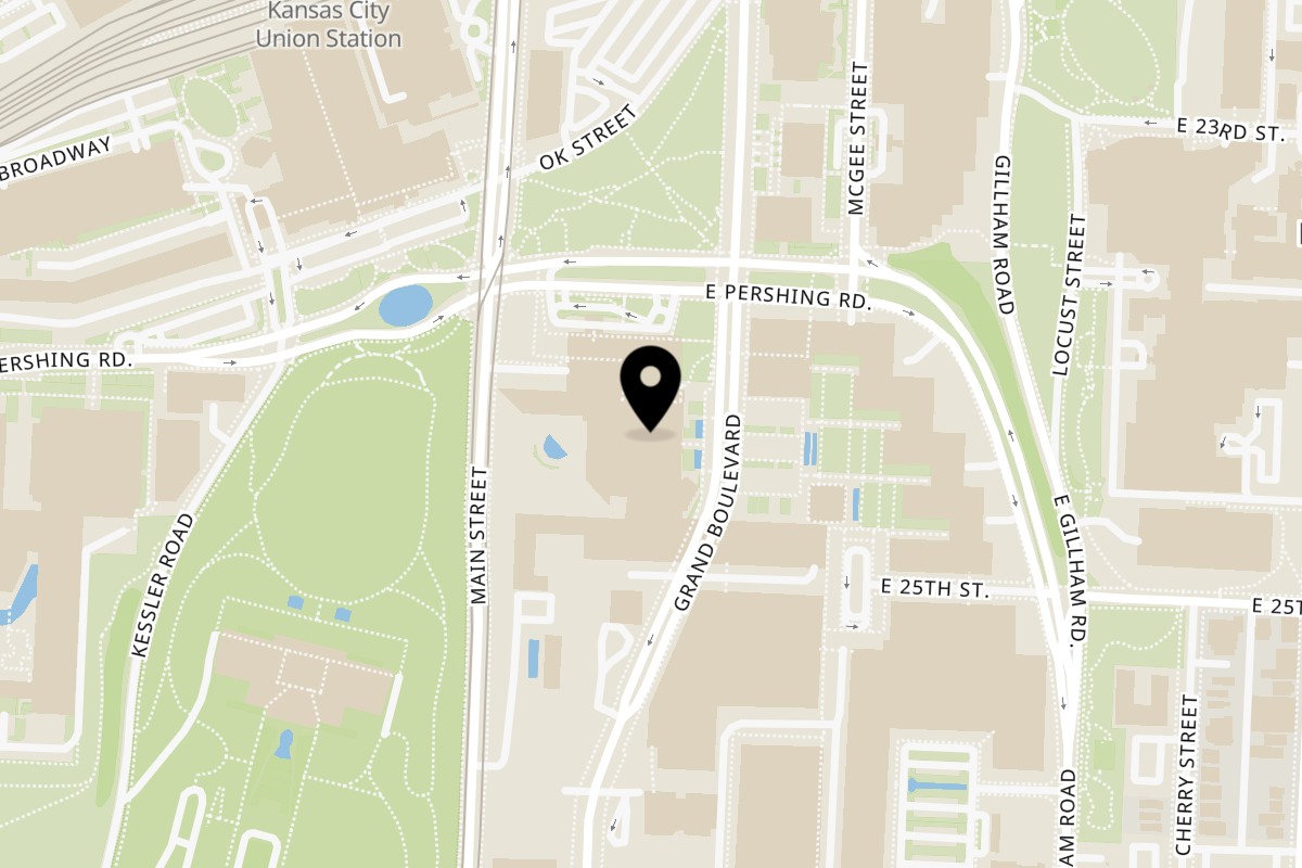 Map showing the location of Unforked Crown Center on 2450 Grand Blvd in Kansas City